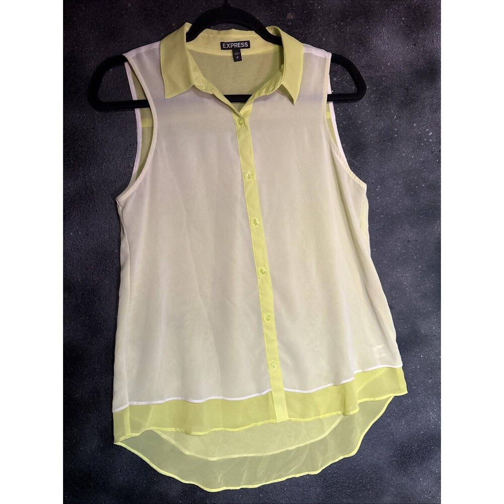 Women's S Neon Yellow EXPRESS Blouse Top Shirt Summer Flowy Chic Beach Button